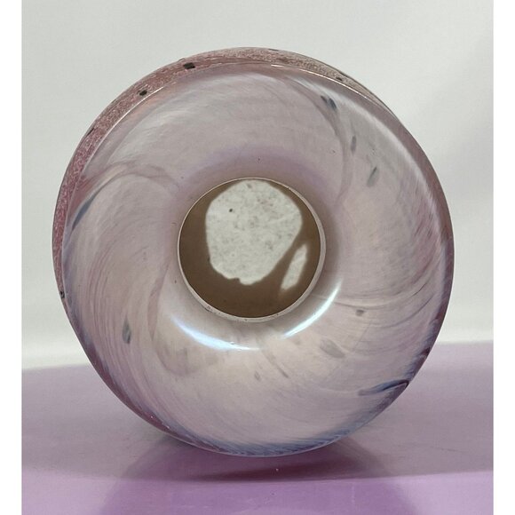 Vintage art glass vase, pink, green, gold, hand blown, signed Gozo Jean - Picture 8 of 10